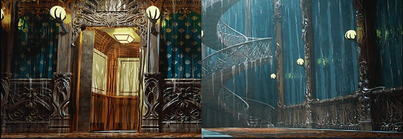 Central Elevator - Duskmourn: House of Horror Magic: The Gathering Card - Enchantment — Room // Enchantment — Room by Cristi Balanescu