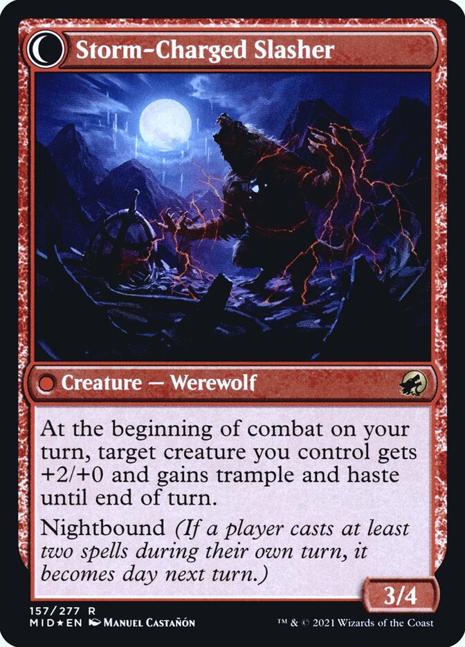 Reckless Stormseeker // Storm-Charged Slasher (Innistrad: Midnight Hunt Promos #157s)
