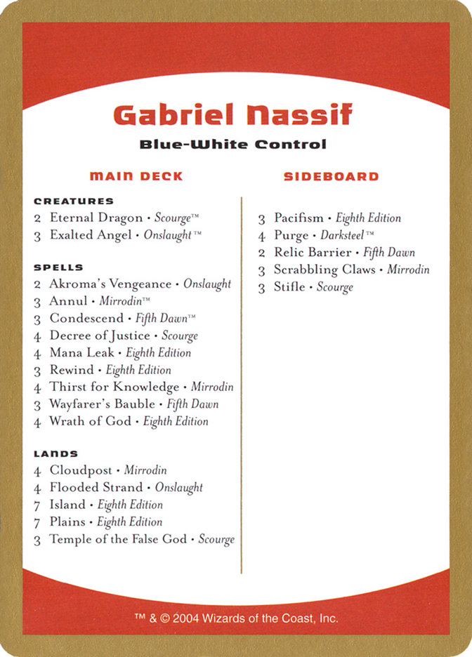 Gabriel Nassif Decklist (World Championship Decks 2004 #gn0b)