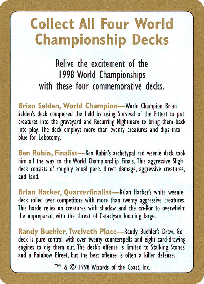 Brian Kibler Decklist [World Championship Decks 2002]