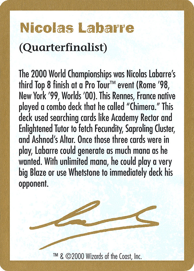 Nicolas Labarre Bio (World Championship Decks 2000 #nl0a)