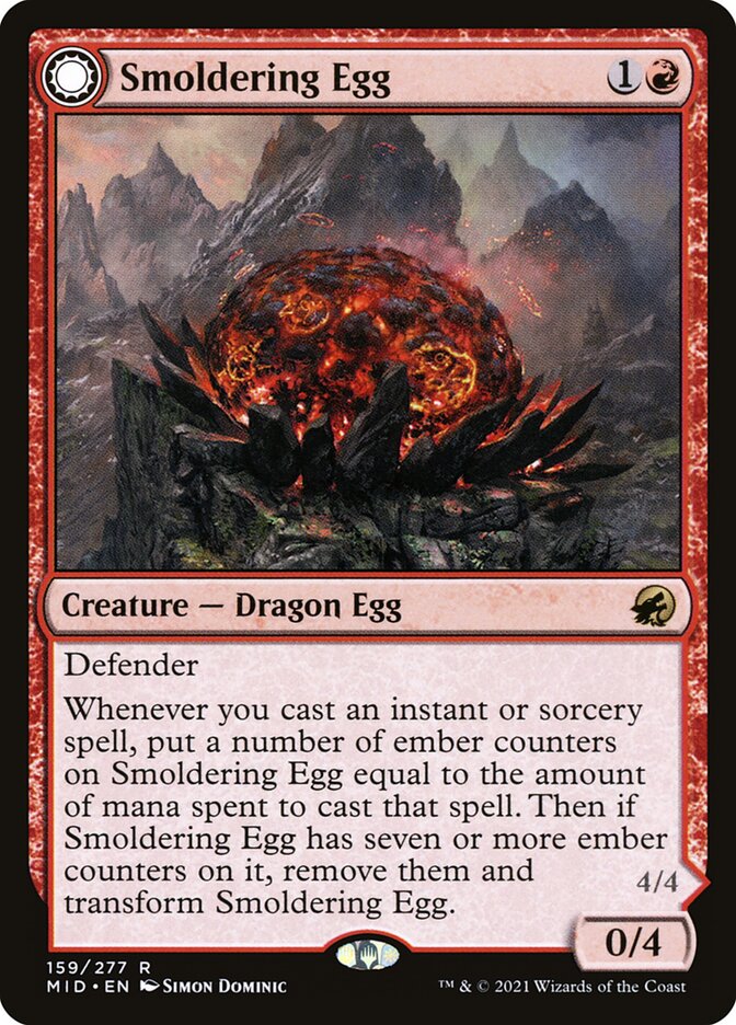 Smoldering Egg // Ashmouth Dragon (Innistrad: Midnight Hunt #159)