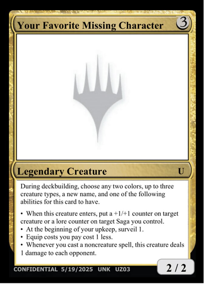 Your Favorite Missing Character MTG card