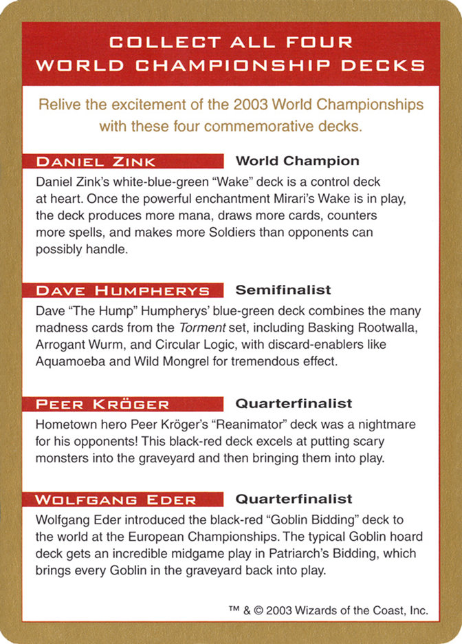 2003 World Championships Ad (World Championship Decks 2003 #0)