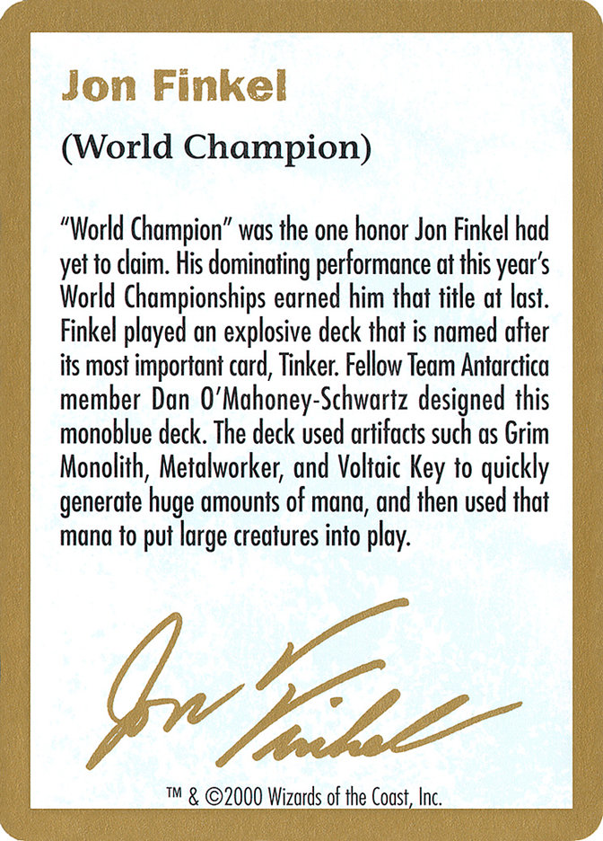 Jon Finkel Bio (World Championship Decks 2000 #jf0a)