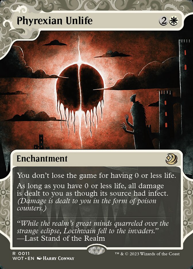 Mtg outlaws of thunder junction spoilers. Unlife game. Unlife. Phyrexian language.