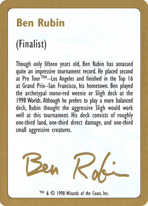 Ben Rubin Bio (World Championship Decks 1998 #br0a)