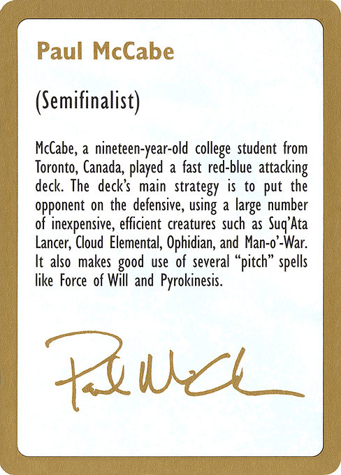 Paul McCabe Bio (World Championship Decks 1997 #pm0a)