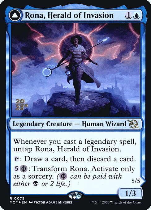 Rona, Herald of Invasion // Rona, Tolarian Obliterator (March of the Machine Promos #75s)
