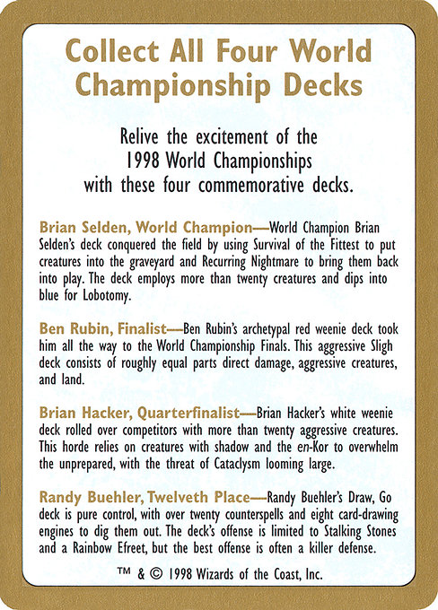 2001 World Championship Advertisement Card - World Championship Decks -  Magic: The Gathering