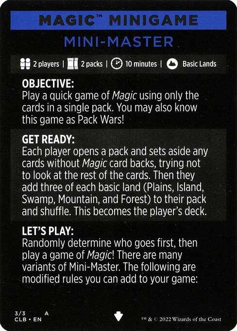Mini-Master // Mini-Master (cont'd) (Commander Legends: Battle for Baldur's Gate Minigames #3)
