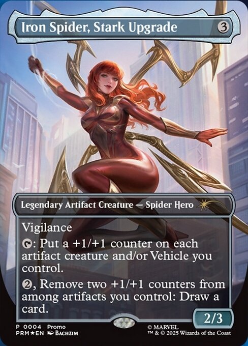 Iron Spider, Stark Upgrade, carta Magic di tipo Legendary Artifact Creature — Spider Hero illustrata da Bachzim