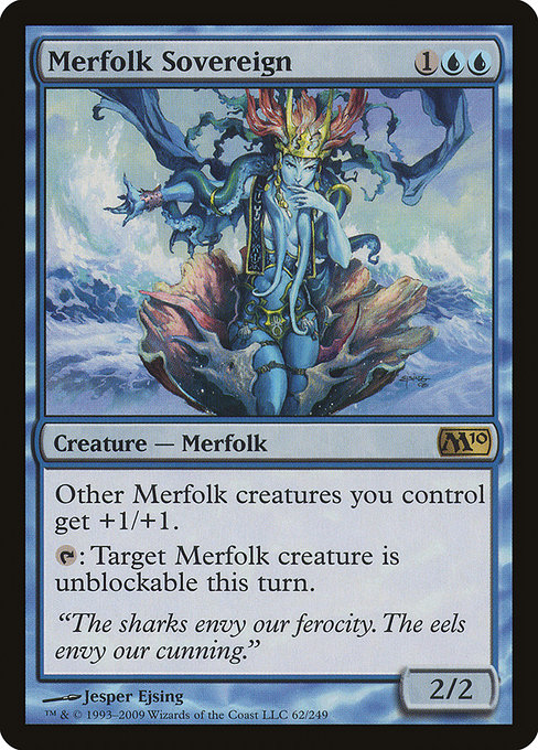  an image of the magic the gathering card Merfolk Sovereign, whose text and format is mimicked in the quote above