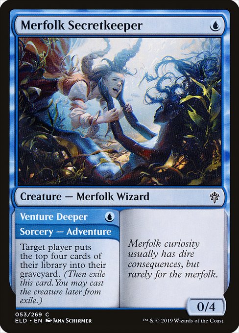 Merfolk Secretkeeper // Venture Deeper (Throne of Eldraine #53)