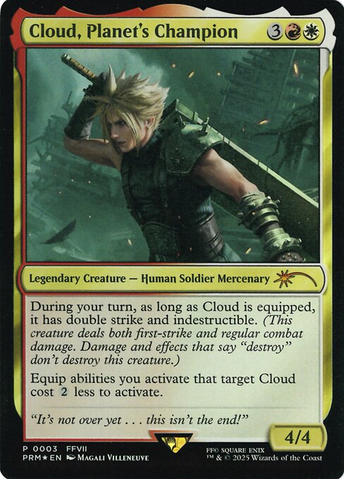 Cloud, Planet's Champion, carta Magic di tipo Legendary Creature — Human Soldier Mercenary illustrata da Magali Villeneuve