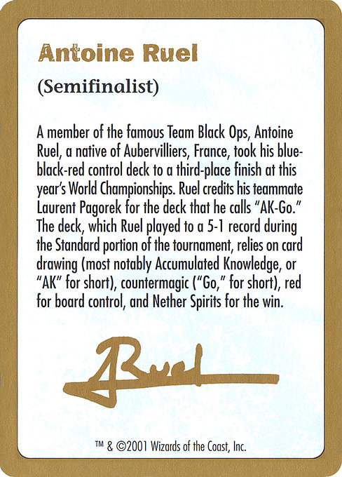 Antoine Ruel Bio (World Championship Decks 2001 #ar0a)